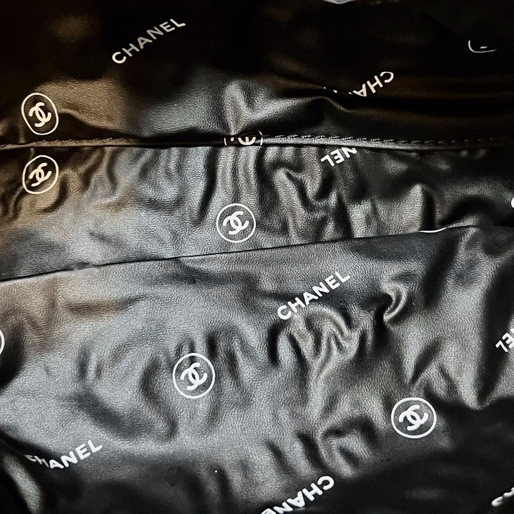Chanel Parfums Satin Cosmetics Bag Clutch Bronze and Black Zip Up